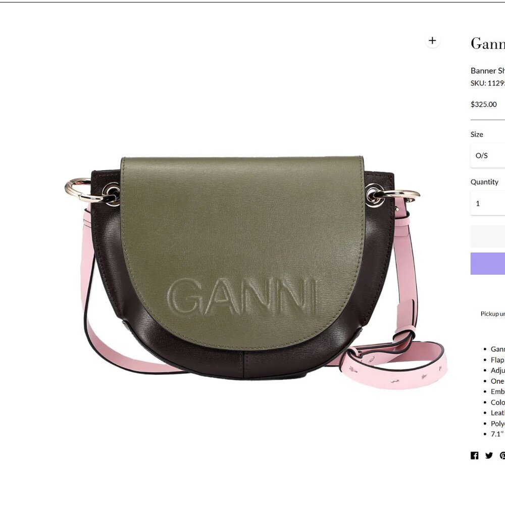 Ganni Banner Shoulder Bag in Kalamata Green Brown Pink